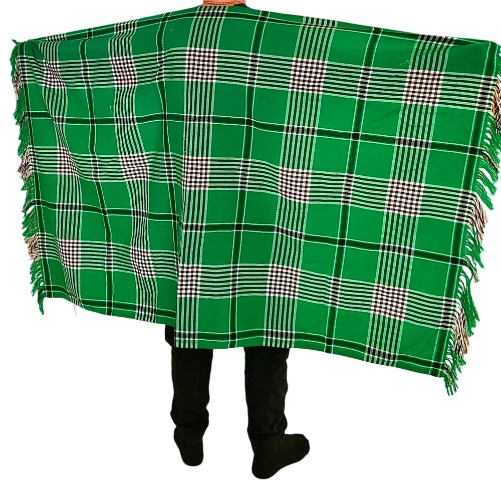 Vibrant Green Plaid Scarf with Tassels - Picture 6 of 6